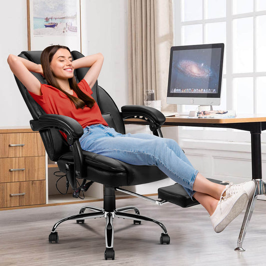 4-Point Massage Heating Ergonomic Office Chair with Infinite Reclining Backrest, Retractable Footrest & Lumbar Pillow, Black