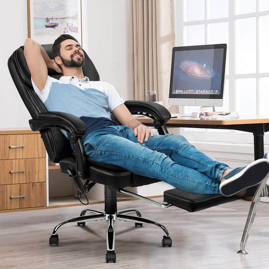 4 Points Massage Ergonomic Office Chair with Heating, Reclining Backrest, Footrest & Lumber Support Pillow, Black